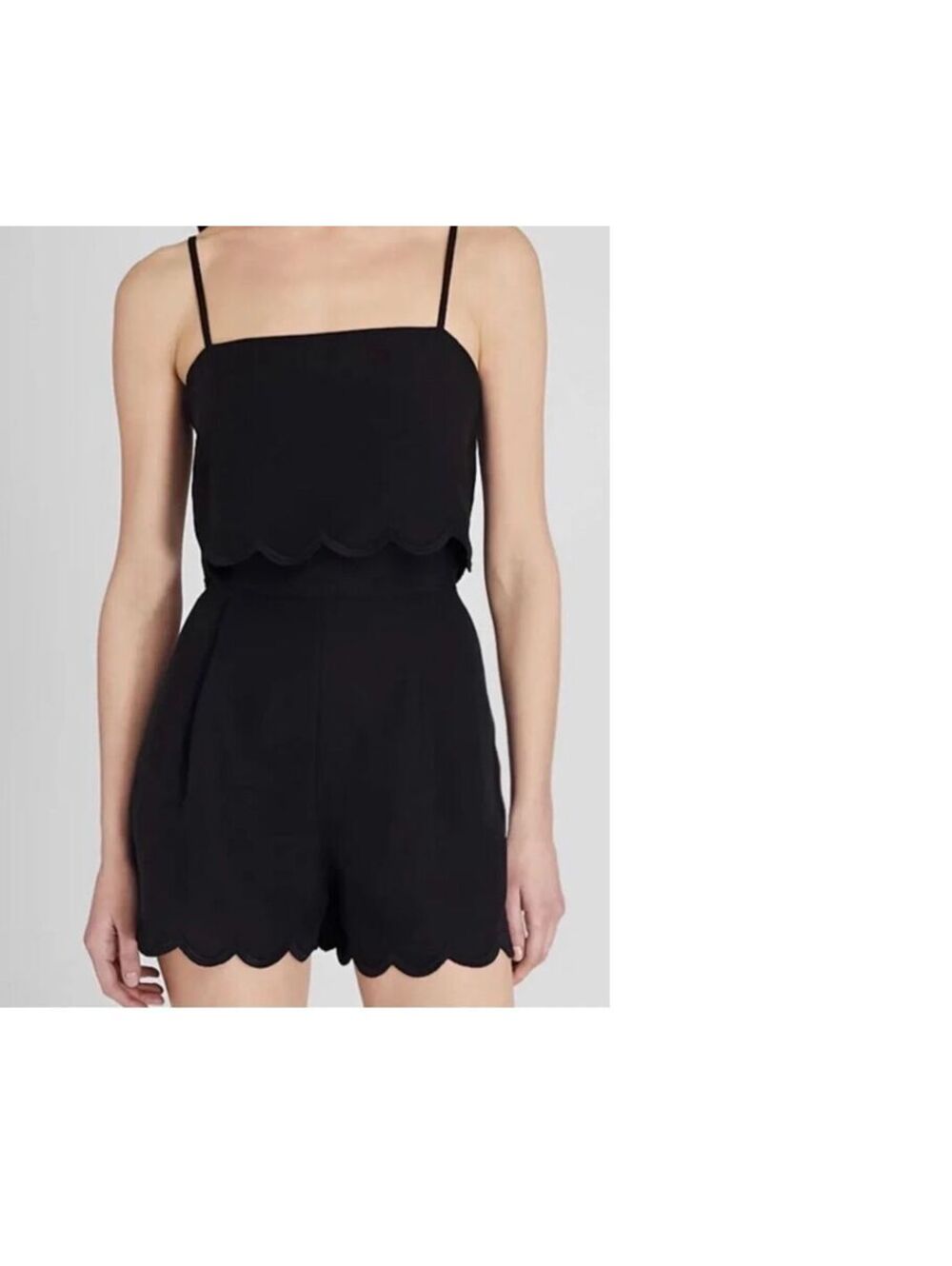 Club Monaco Black Scallop-Trim Strap Romper